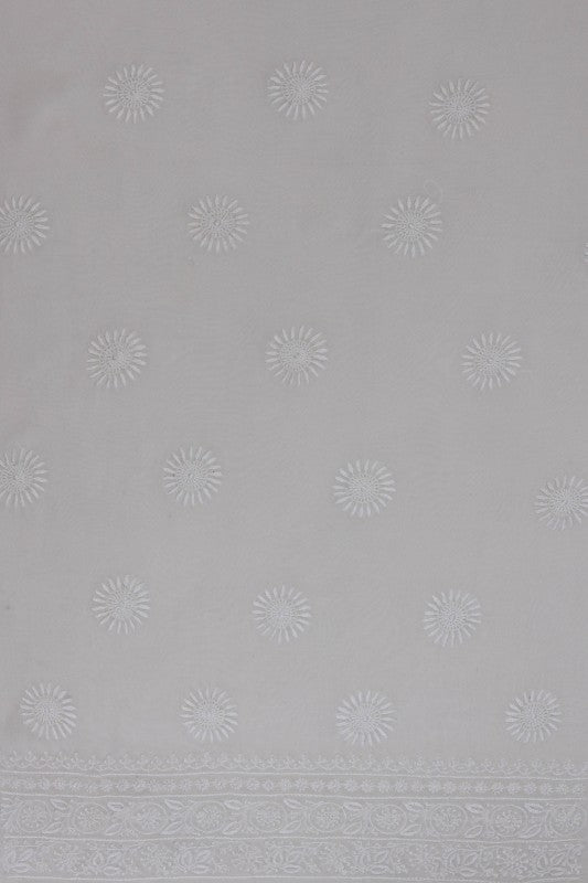 Ada Hand Embroidered White Pure Georgette Lucknowi Chikan Unstitched Kurta Dupatta Set A385943