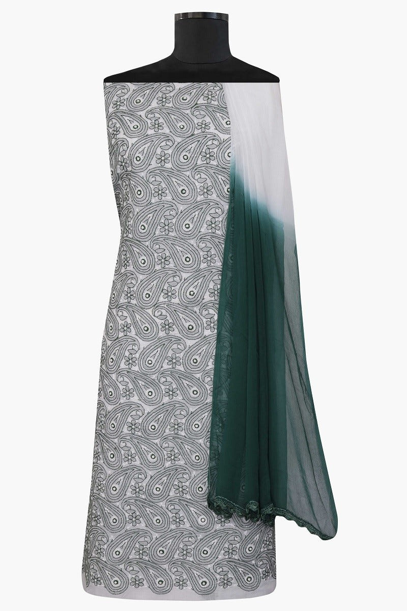 Ada Hand Embroidered White Cotton Lucknowi Chikankari Unstitched Suit Piece A195741