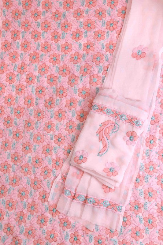Ada Hand Embroidered Pink Georgette Lucknowi Chikan Unstitched Suit Piece A566784