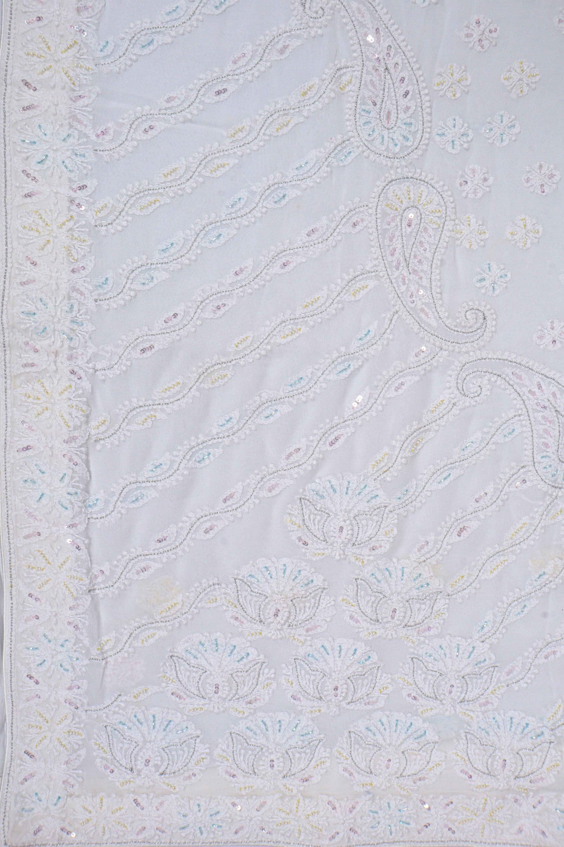 Ada Hand Embroidered White Georgette Lucknowi Chikankari Saree/Blouse With Cutdana Work 01A147431