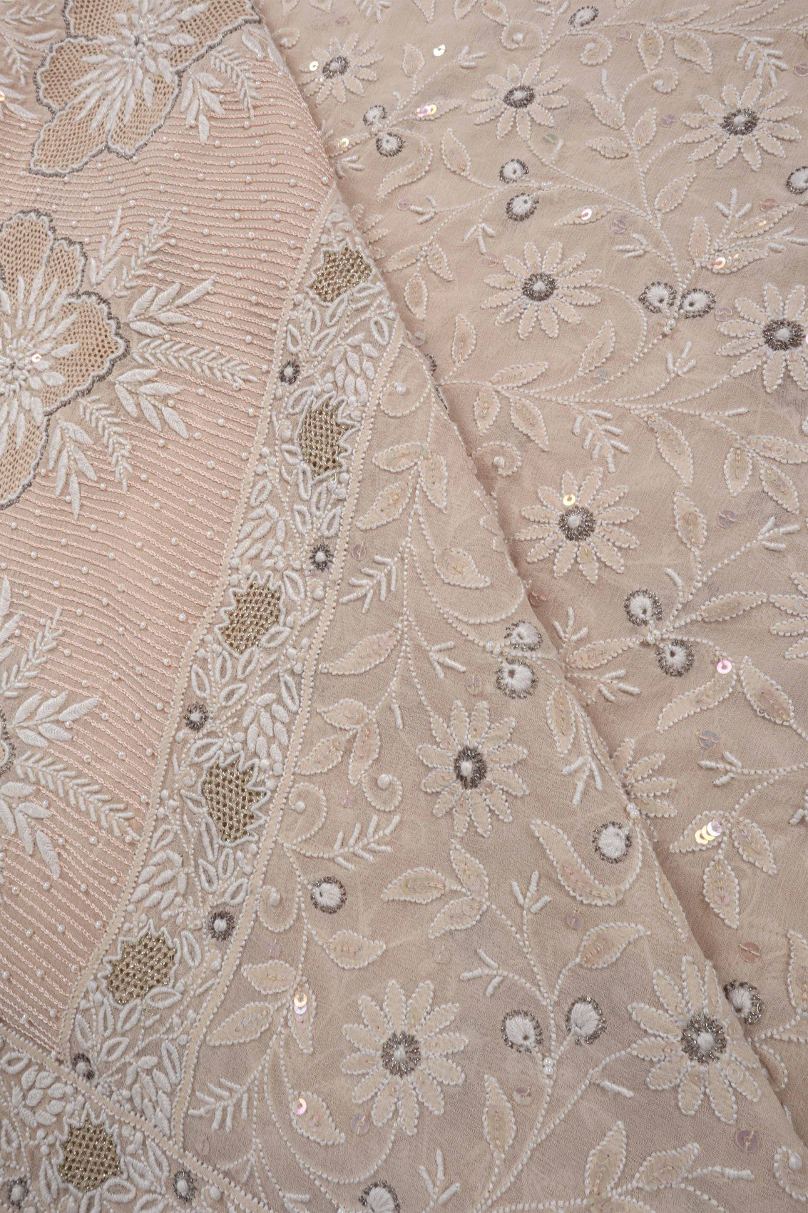 Ada Hand Embroidered Light Fawn Pure Georgette Lucknowi Chikankari Dupatta With Pearl Work 01A30636