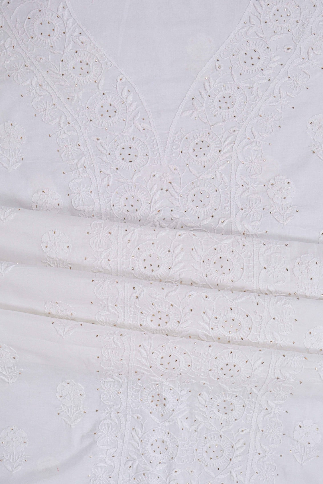 Ada Hand Embroidered White Cotton Lucknowi Chikankari Unstitched Suit Piece With Muqaish Work 01A260001