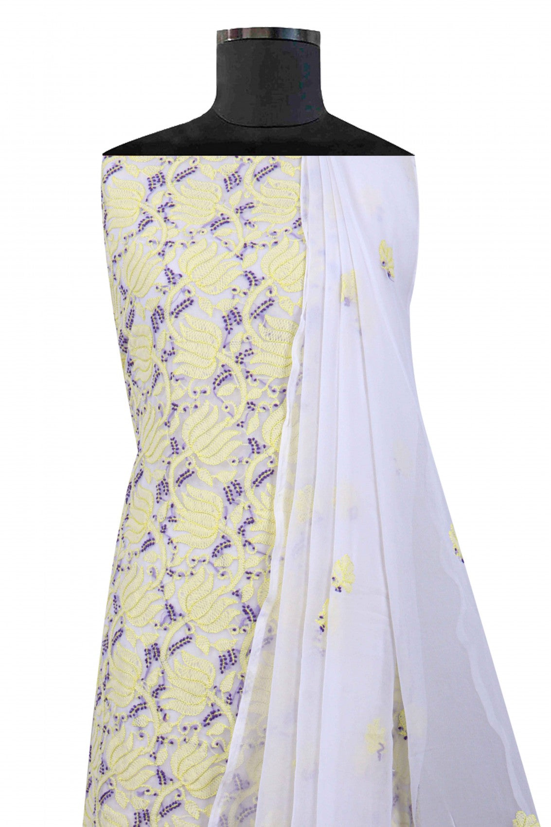 Ada Hand Embroidered White Georgette Lucknowi Chikankari Unstitched Suit Piece 01A24375
