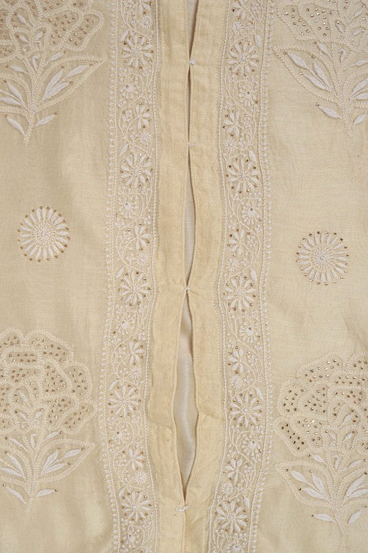 Ada Hand Embroidered Fawn Chanderi Lucknowi Chikan Semi-stitched Kurta Dupatta Set with Muqaish Work A497283