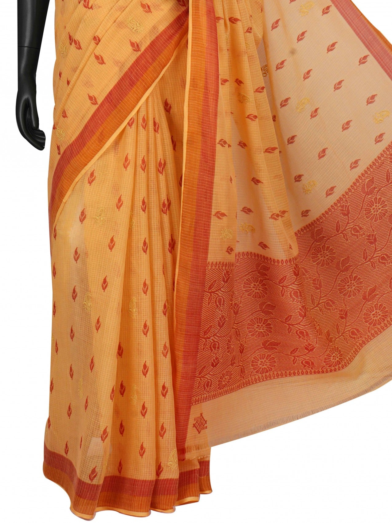 Ada Hand Embroidered Sandstone Orange Kota Lucknowi Chikankari Saree with Blouse A555452