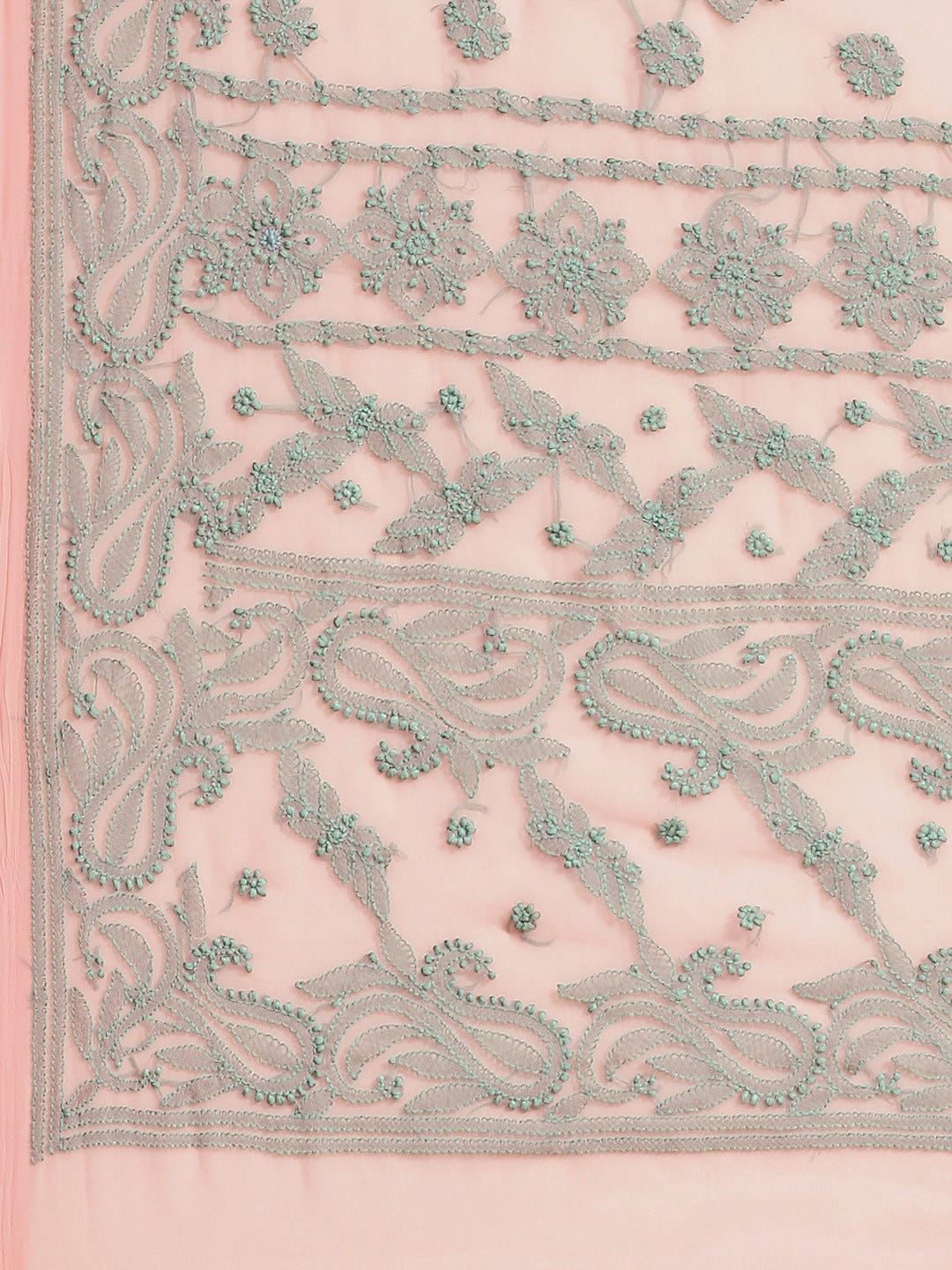 Ada Hand Embroidered Peach Georgette Lucknow Chikan Saree with Blouse A311195