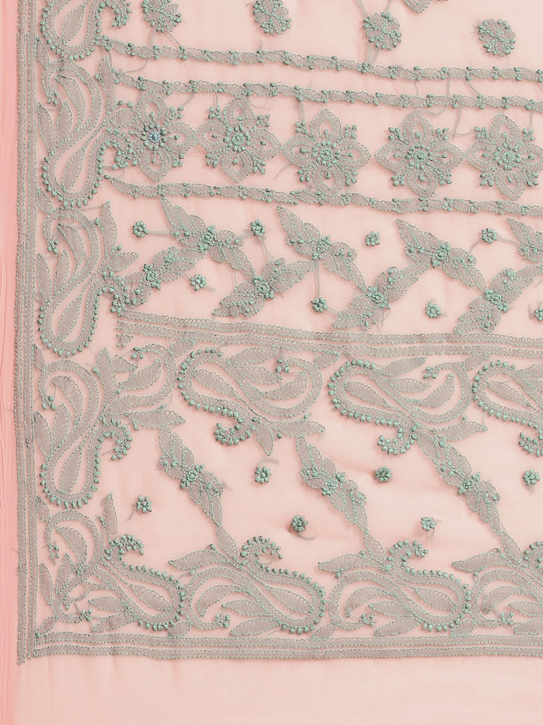 Ada Hand Embroidered Peach Georgette Lucknow Chikan Saree with Blouse A311195