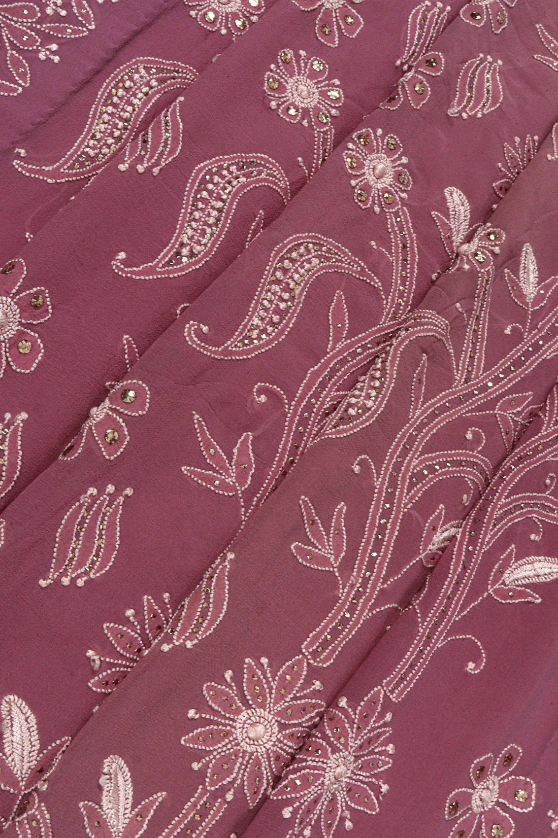 Ada Hand Embroidered Mauve Pure Georgette Lucknowi Chikankari Saree/Blouse with Muqaish Work A310154
