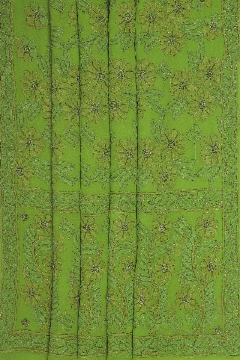Ada Hand Embroidered Pear Green Georgette Lucknowi Chikankari Saree with Blouse A630395