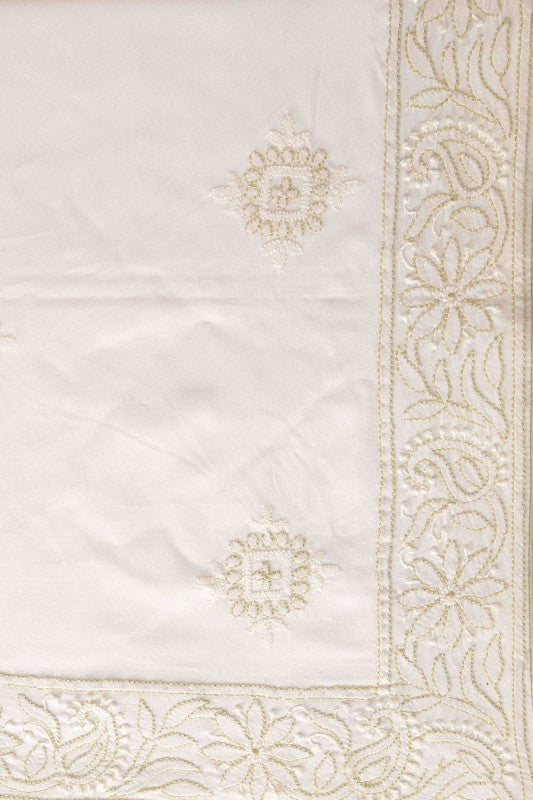 Ada Hand Embroidered White Cotton Lucknowi Chikankari Table Cover-A301047