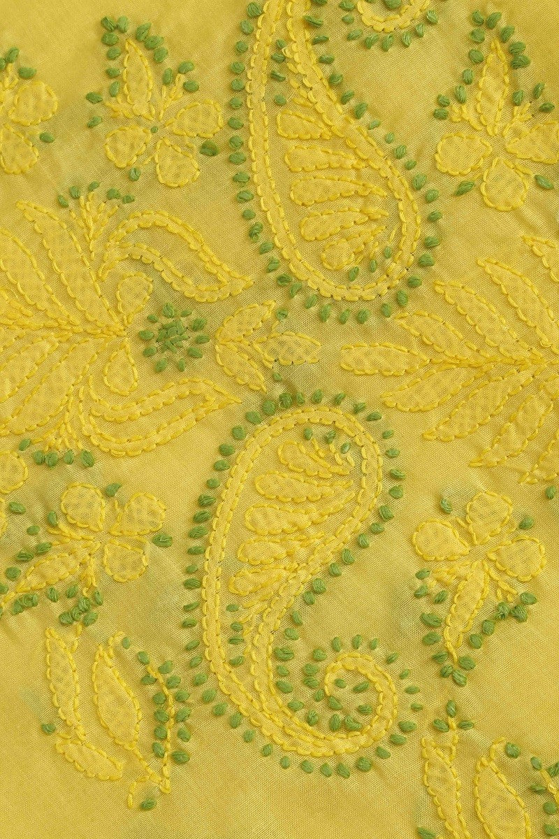 Ada Hand Embroidered Yellow Cotton Lucknowi Chikan Unstitched Suit Piece–A100156