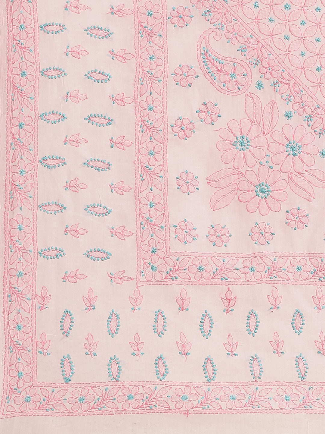 Ada Hand Embroidered Pink Cotton Lucknow Chikan Saree With Blouse-A311211