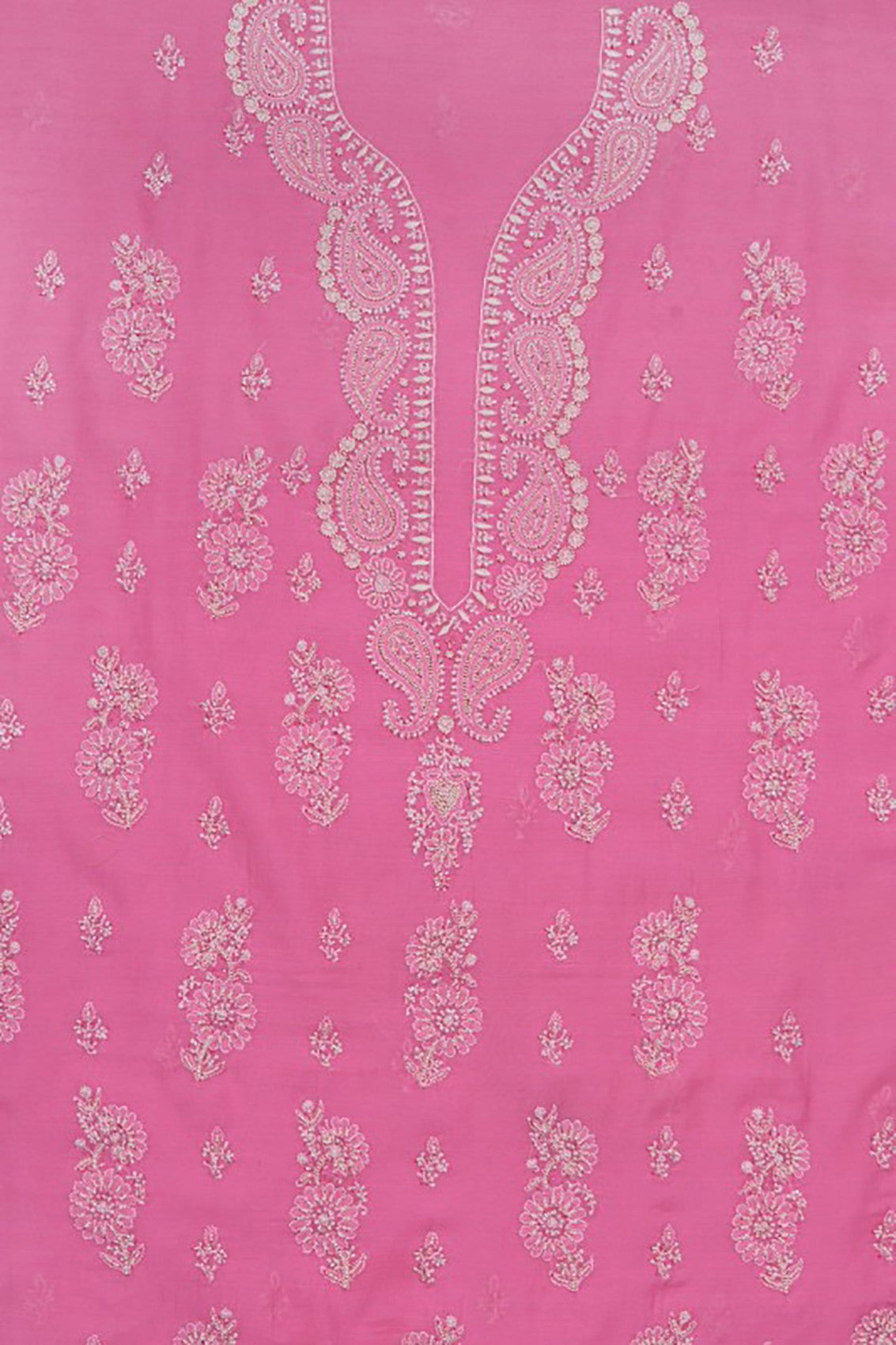 Ada Hand Embroidered Dark Pink Chanderi Lucknowi Chikankari Unstitched Suit Piece With Pearl Work A588557