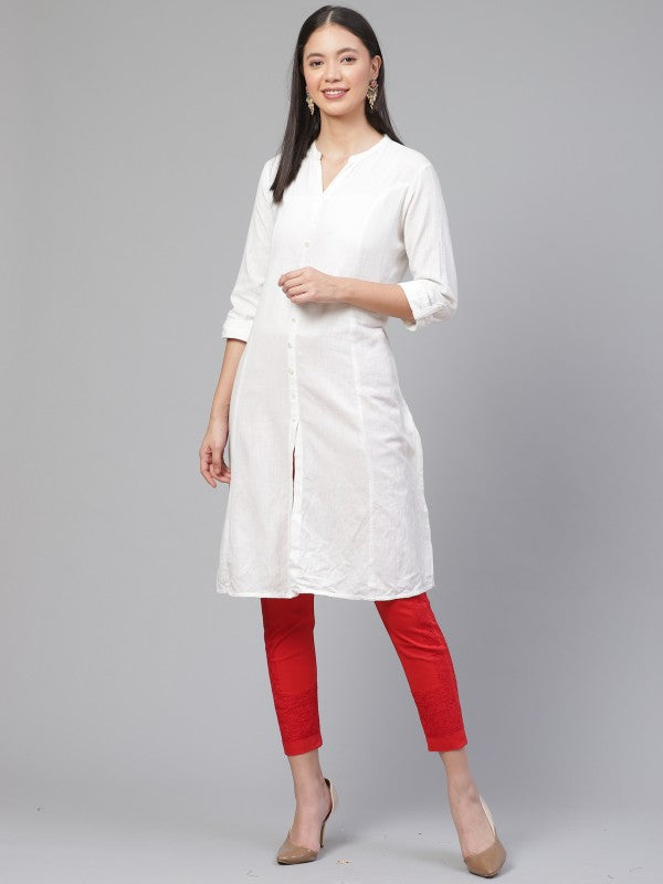 Ada Hand Embroidered Red Cotton Lucknowi Chikankari Trouser A203523