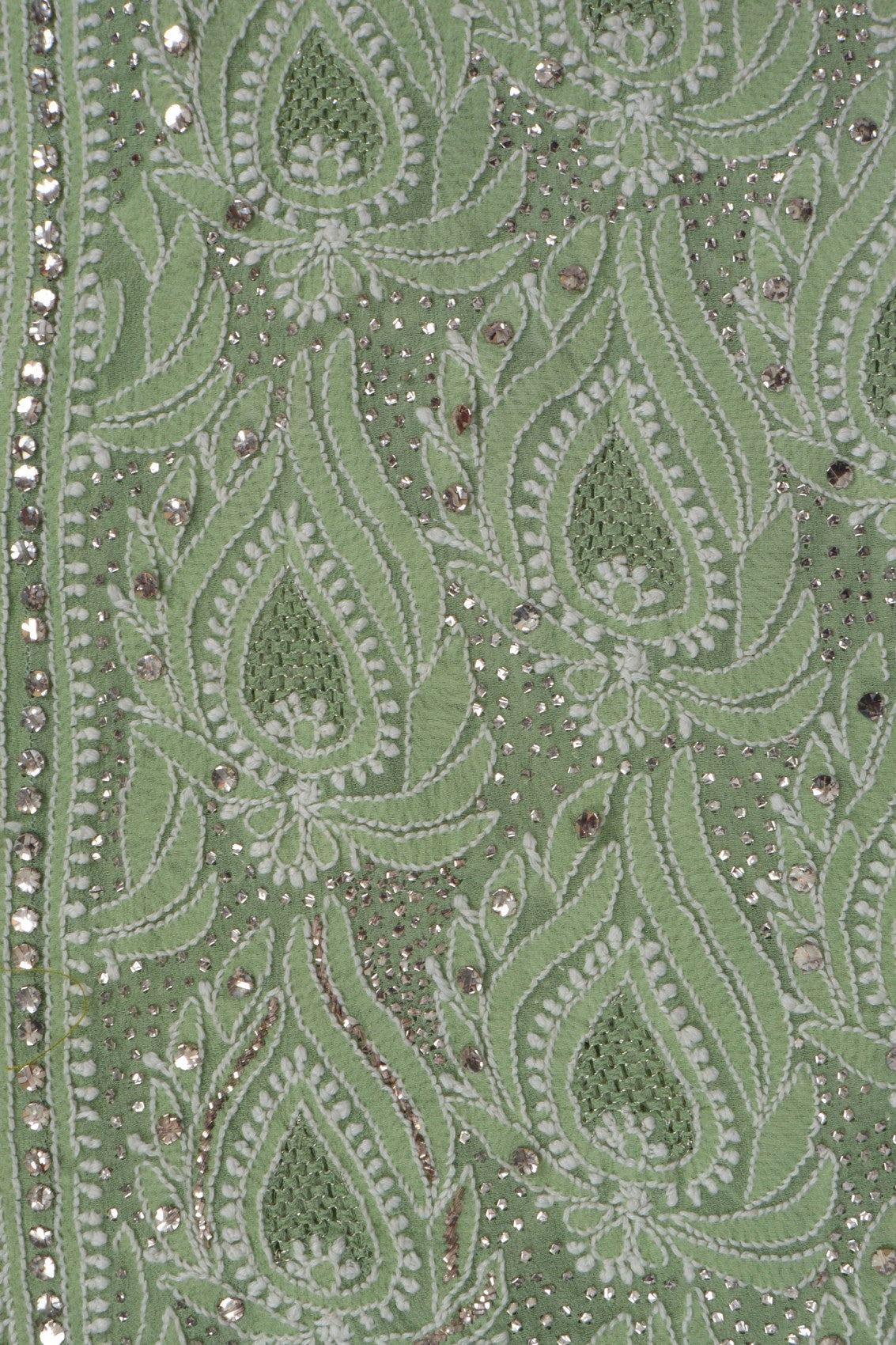 Ada Hand Embroidered Tea Green Pure Georgette Lucknowi Chikankari Semi-Stitched Suit Set With Muqaish Work A77998