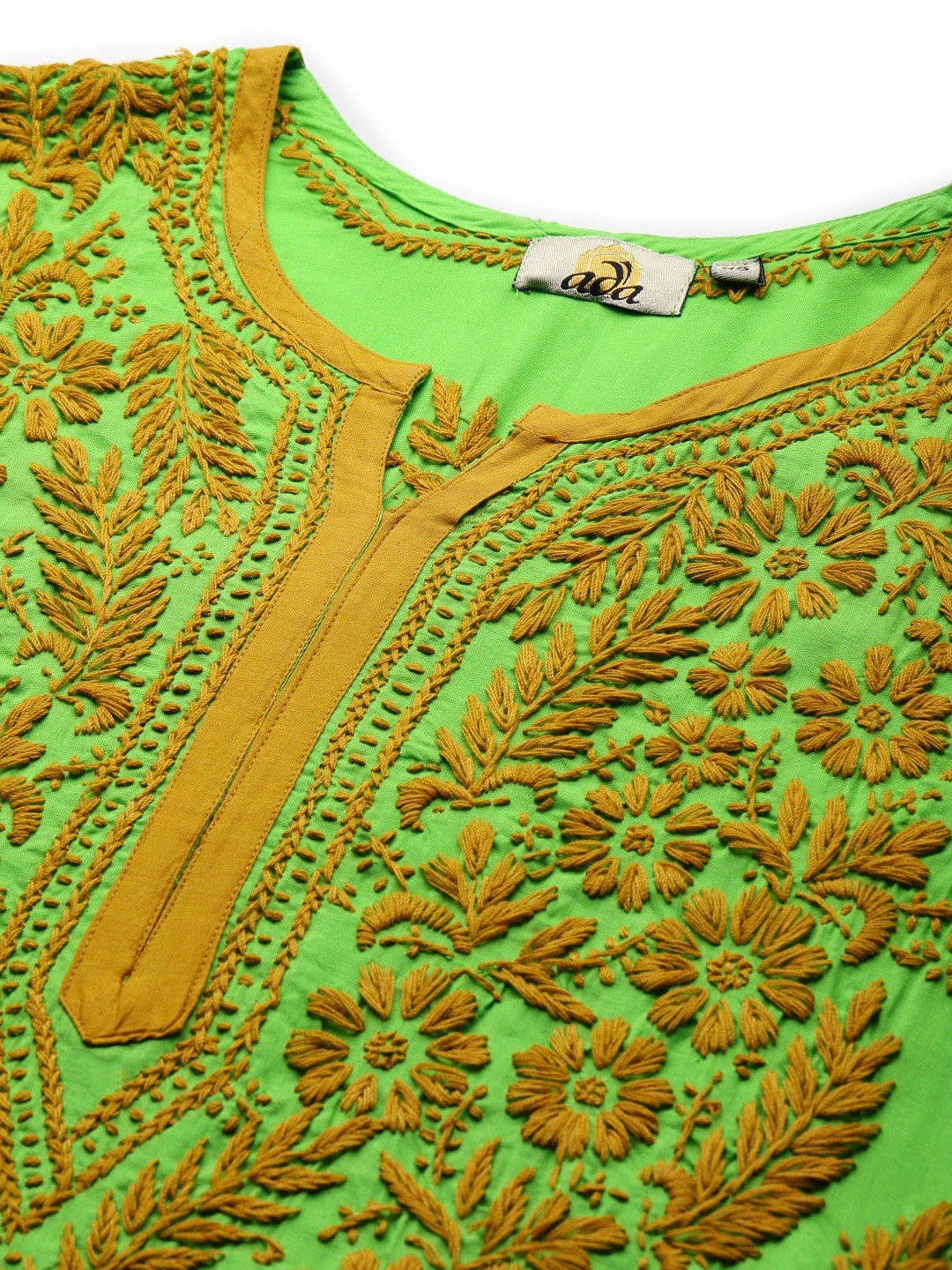 Ada Hand Embroidered Green Cotton Lucknowi Chikankari Straight Kurta A135617