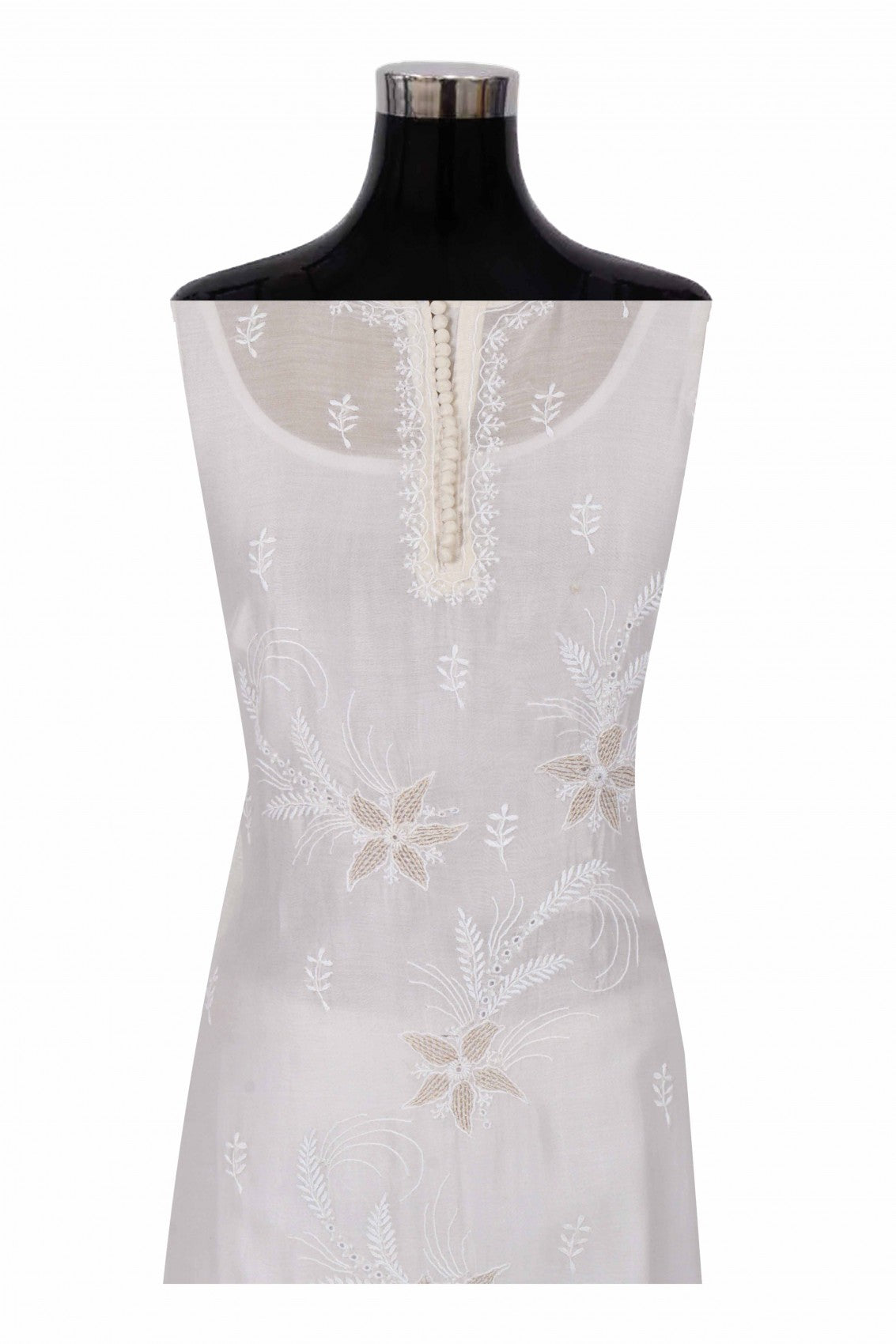 Ada Hand Embroidered Off White Chanderi Lucknowi Chikankari Semi-Stitched Kurta Dupatta Set With Zari Work 01A216282