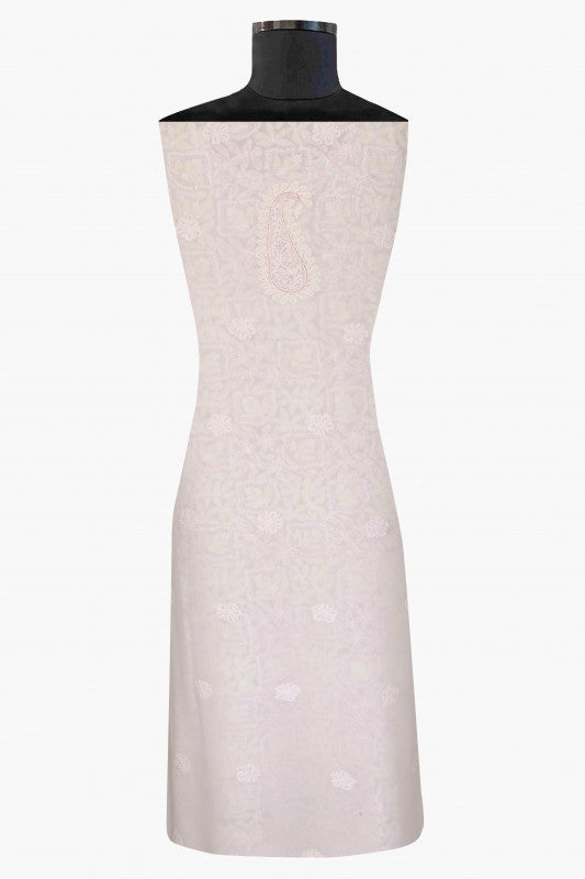 Ada Hand Embroidered White Georgette Lucknowi Chikan Unstitched Kurta Piece With Pearl Work A570790
