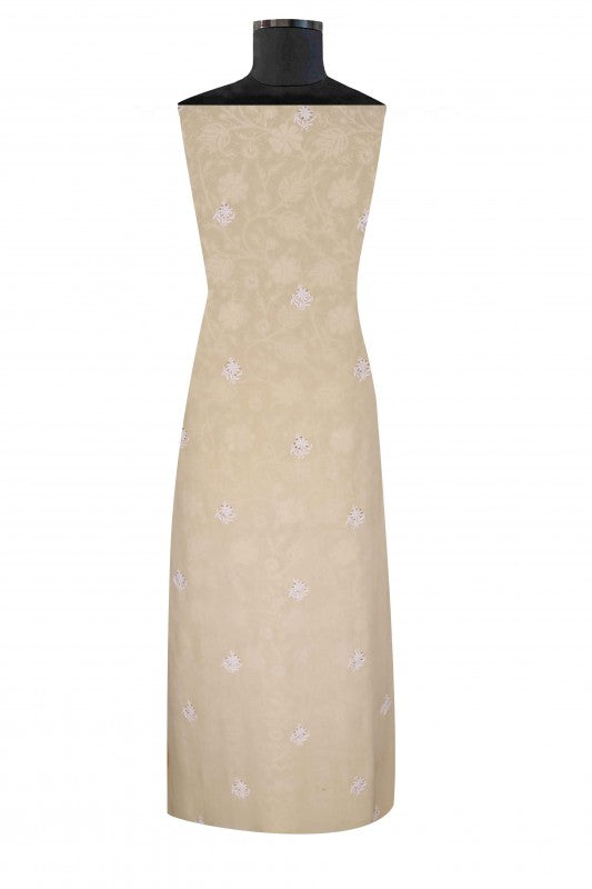 Ada Hand Embroidered Fawn Georgette Unstitched Kurta Dupatta Set With Muqaish Work A336178