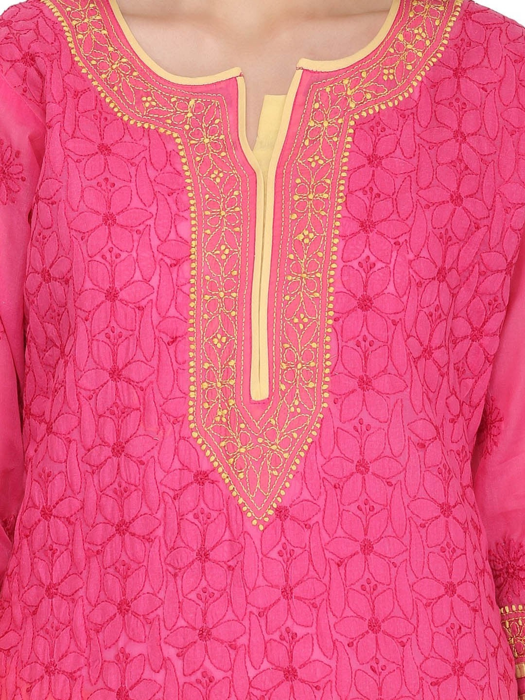 Ada Hand Embroidered Magenta Cotton Lucknowi Chikankari Straight Kurta A273522
