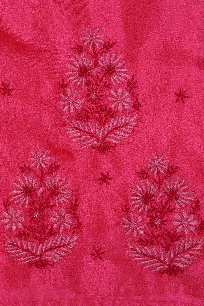 Ada Hand Embroidered Magenta Silk Lucknowi Chikan Semi-Stitched Kurta Piece-A617180