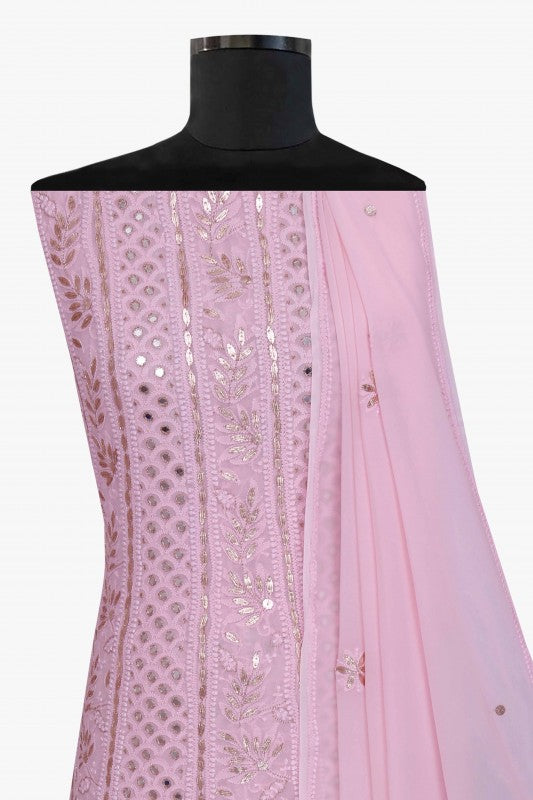 Ada Hand Embroidered Pink Georgette Lucknowi Chikankari Semi-stitched Anarkali Set With Gotapatti work – A610944