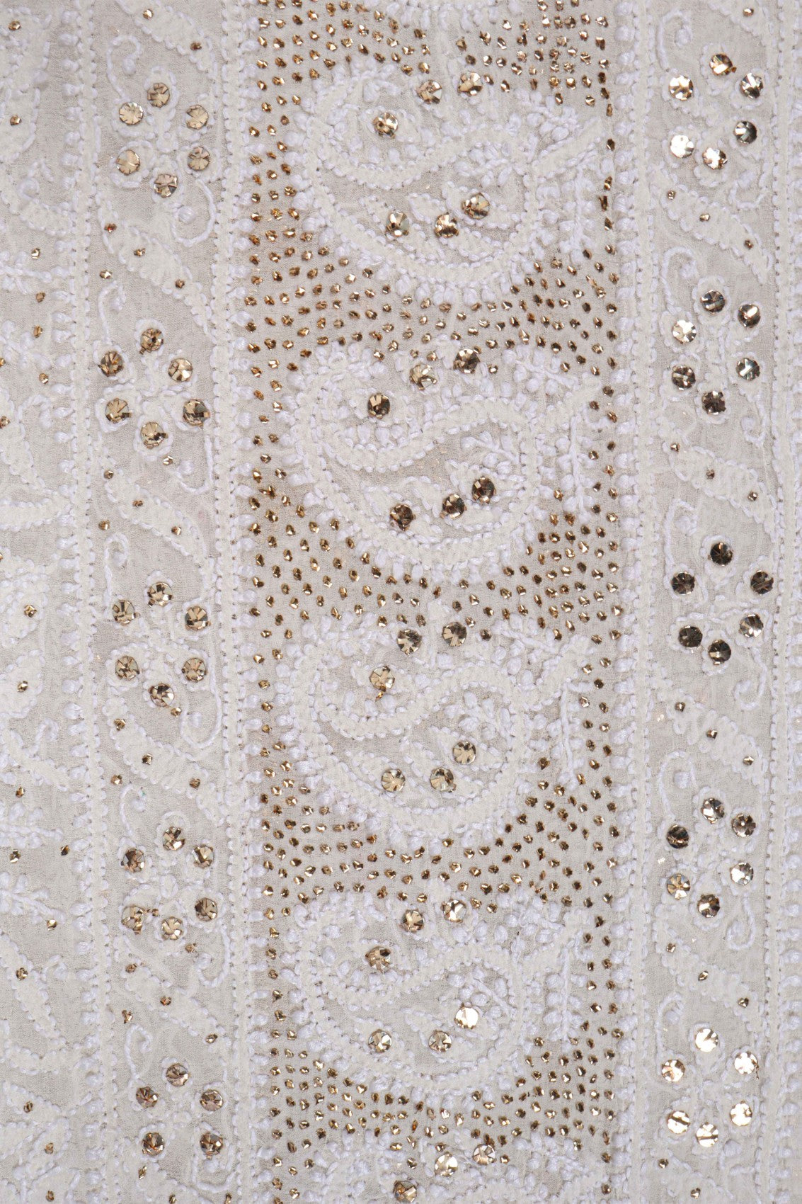 Ada Hand Embroidered Off White Pure Georgette Lucknowi Chikankari Dupatta With Muqaish Work 01A61327