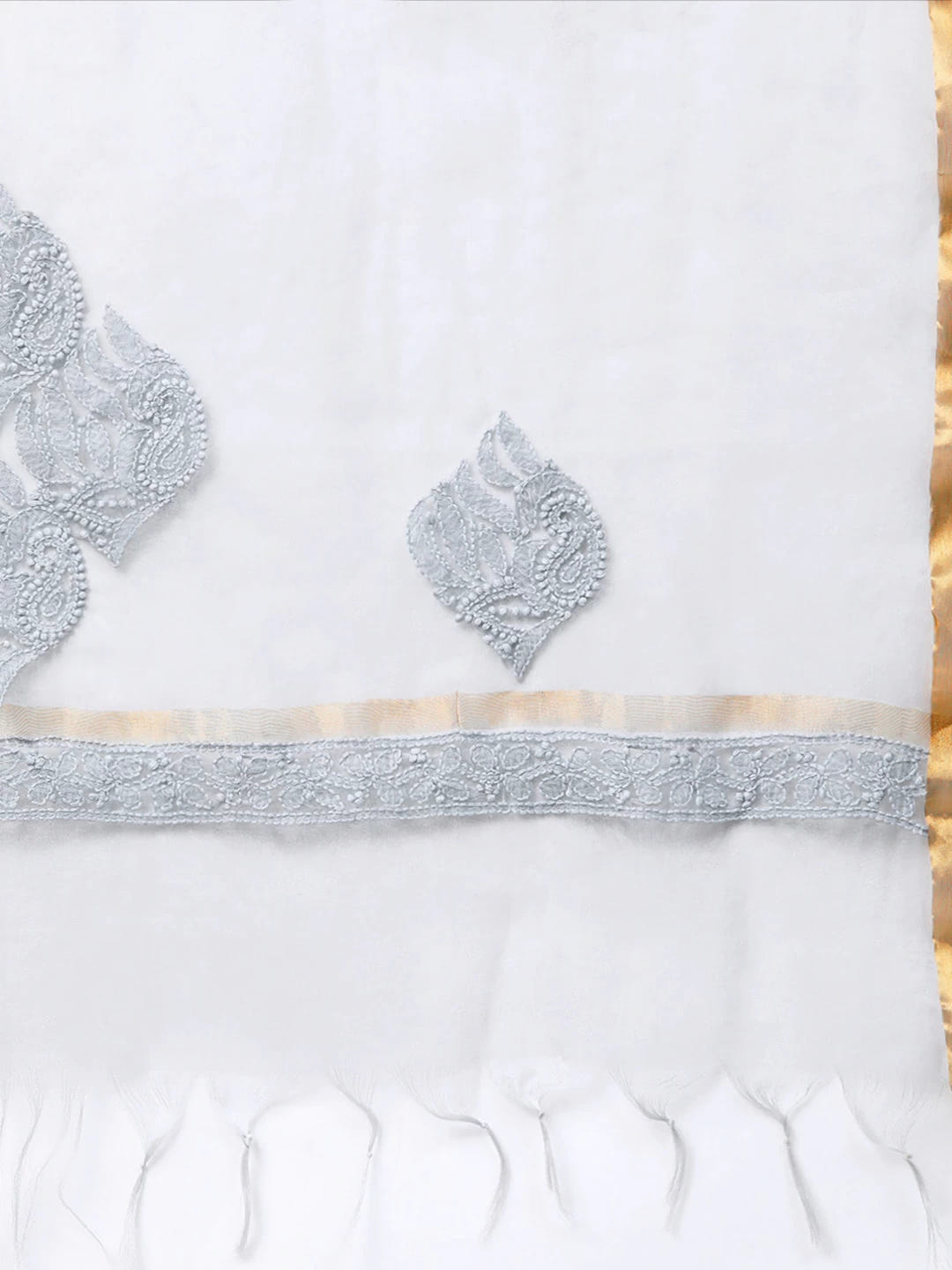 Ada Hand Embroidered Grey Organza Lucknowi Chikankari Dupatta-A511135