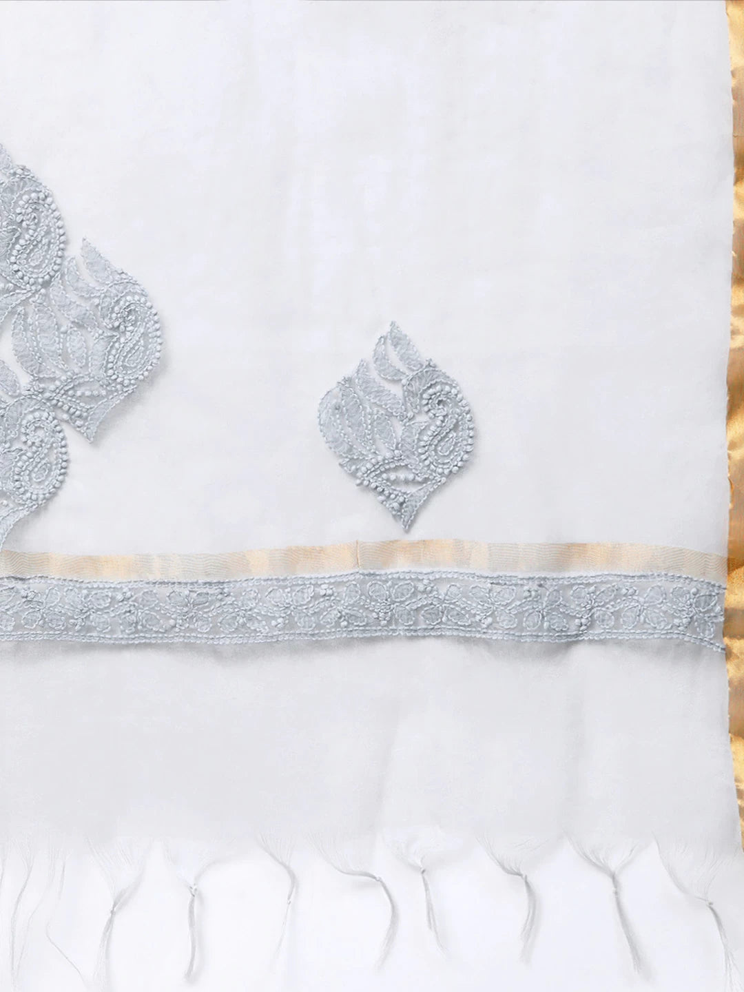 Ada Hand Embroidered Grey Organza Lucknowi Chikankari Dupatta-A511135