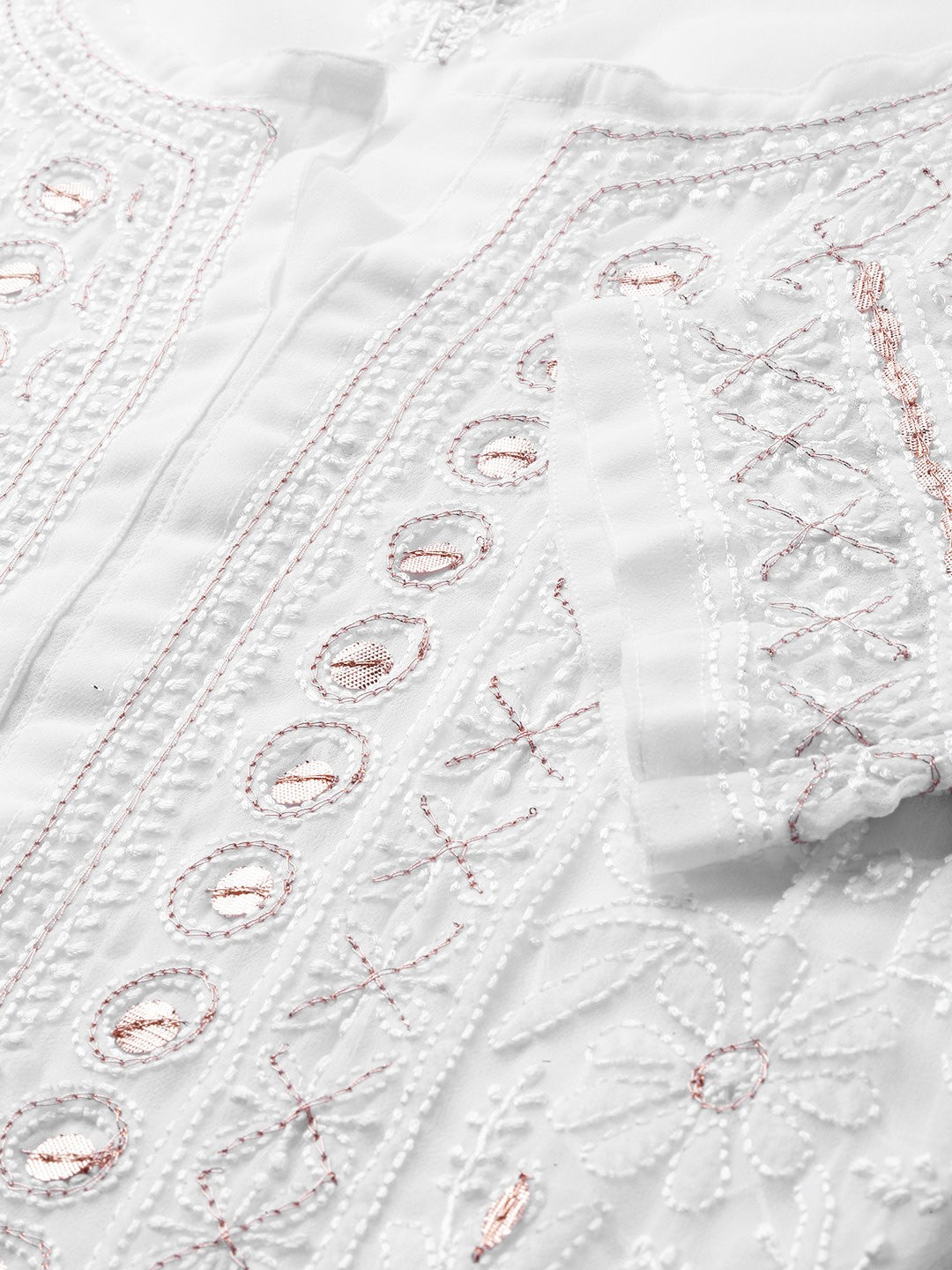 Ada Hand Embroidered White Georgette Lucknow Chikankari Straight Kurta/Slip with Muqaish Work – A100413
