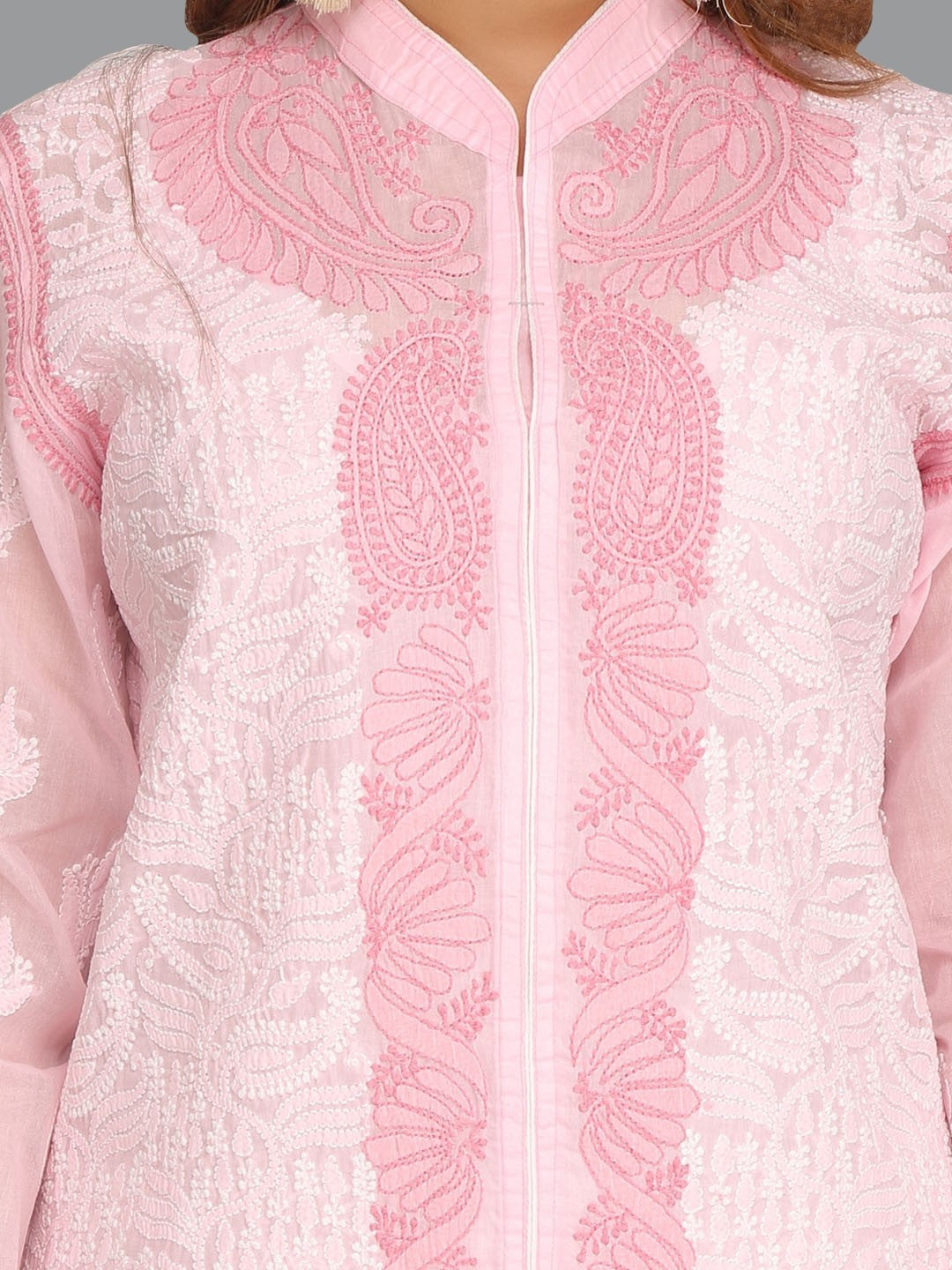 Ada Hand Embroidered Pink Cotton Lucknowi Chikankari Straight  Kurta A242163