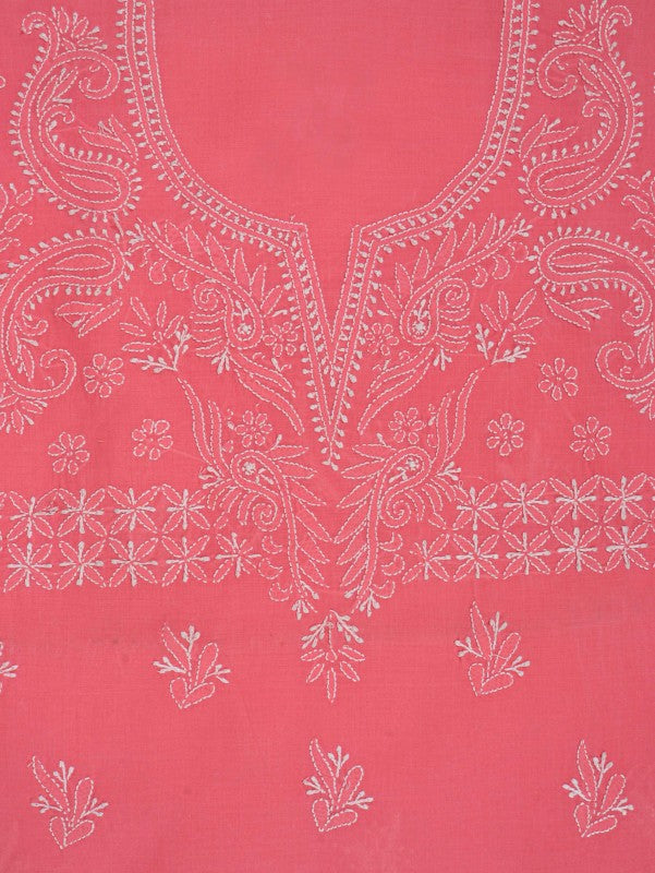 Ada Hand Embroidered Hot Pink Cotton Lucknowi Chikan Unstitched Suit Piece A266773