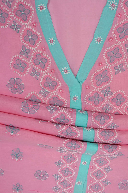 Ada Hand Embroidered Pink Cotton Lucknowi Chikan Unstitched Suit Piece A609773