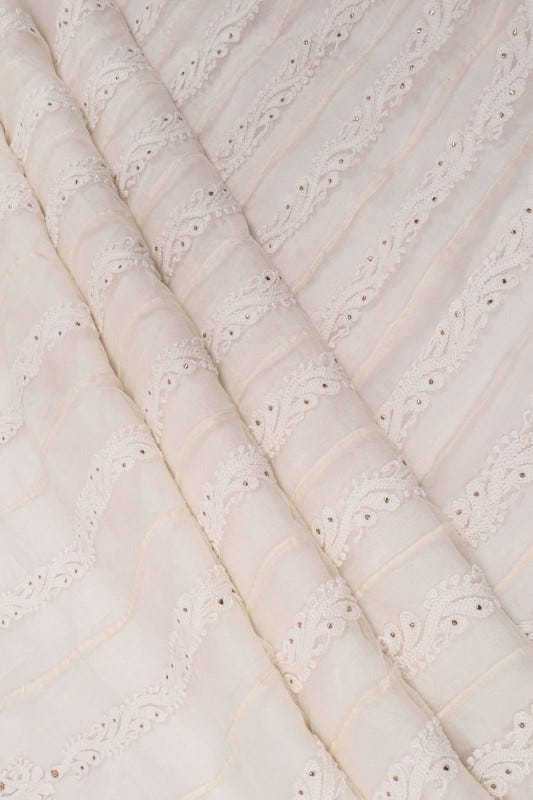 Ada Hand Embroidered White Organza Lucknowi Chikankari Semi-Stitched Anarkali Kurta Dupatta Set With Muqaish Work 01A63789
