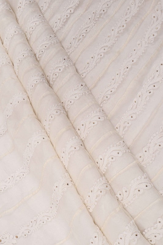 Ada Hand Embroidered White Organza Lucknowi Chikankari Semi-Stitched Anarkali Kurta Dupatta Set With Muqaish Work 01A63789