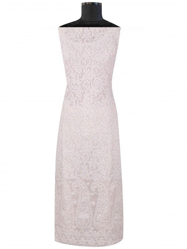 Ada Hand Embroidered White Georgette Lucknowi Chikankari Unstitched Suit Piece with Pearl Work 01A44644