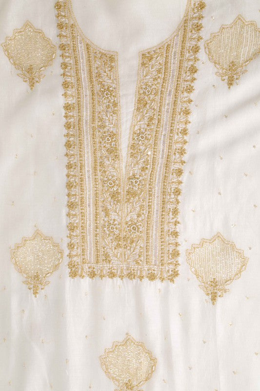 Ada Hand Embroidered Off White Chanderi Lucknowi Chikankari Unstitched Kurta Dupatta Set With Pearl Work 01A86296