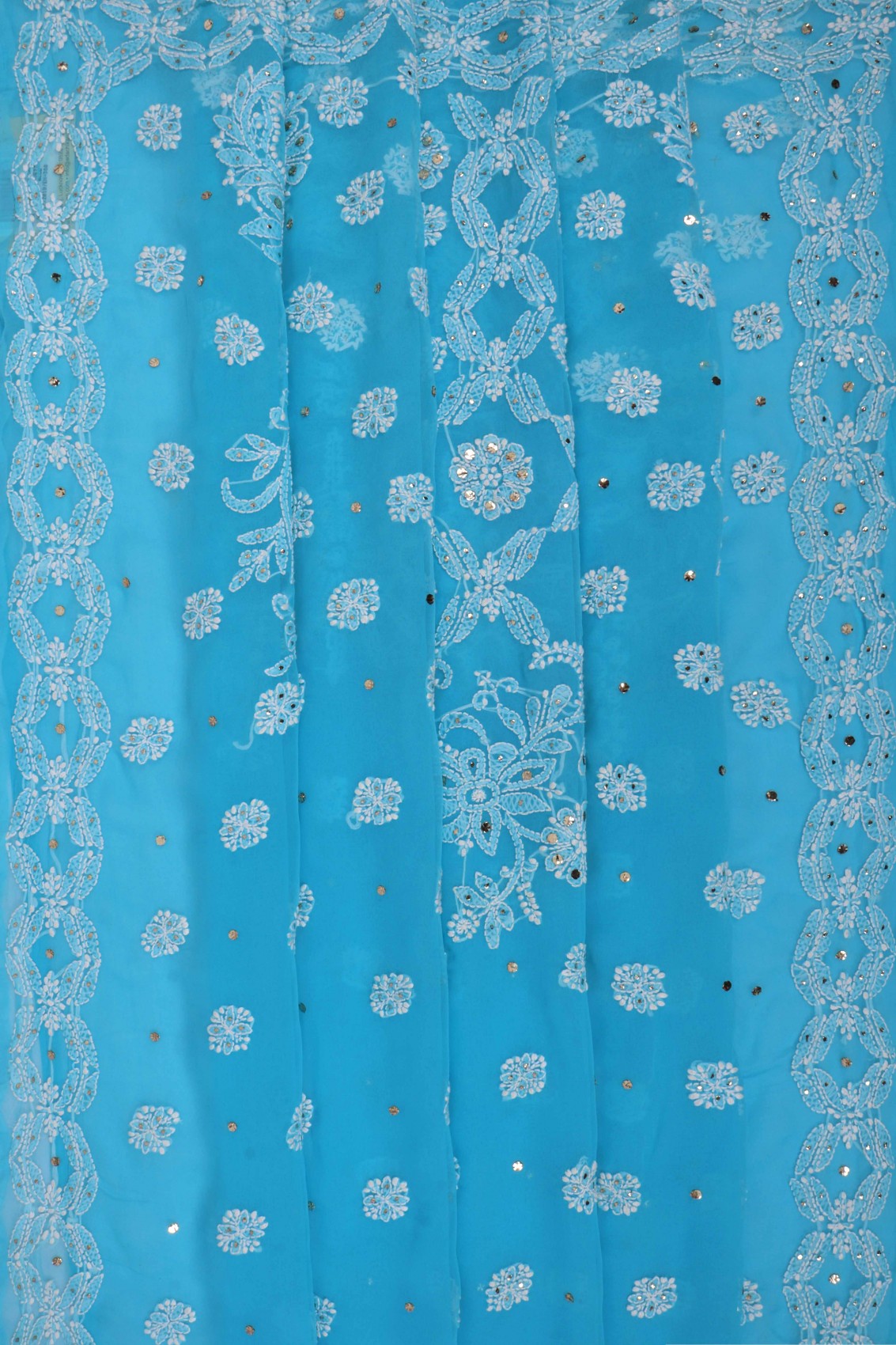 Ada Hand Embroidered Blue Georgette Lucknowi Chikankari Saree/Blouse With Muqaish Work A594465