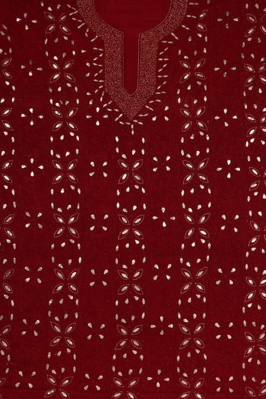 Ada Hand Embroidered Maroon Georgette Lucknowi Chikan Unstitched Kurta Piece With Gota Patti Work A330482