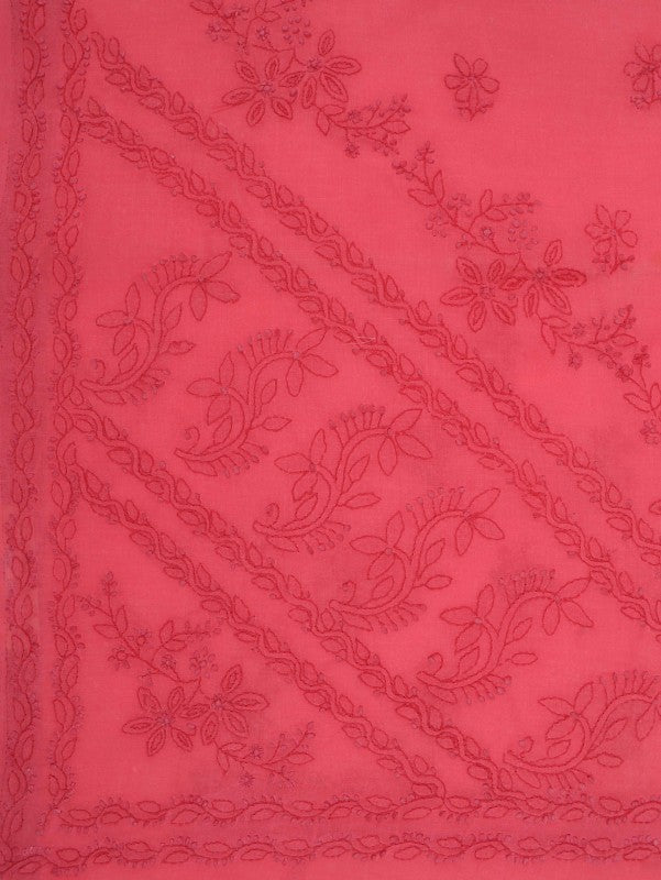 Ada Hand Embroidered Carrot Pink Cotton Lucknowi Chikankari Saree With Blouse A578187