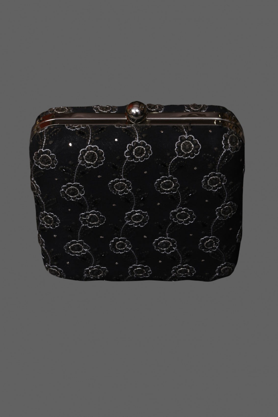 Ada Hand Embroidered Black Pure Georgette Lucknowi Chikankari Clutch With Muqaish Work A606042