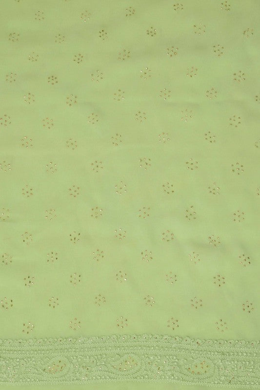 Ada Hand Embroidered Pear Green Georgette Lucknowi Chikan Unstitched Kurta Piece With Muqaish Work A321162