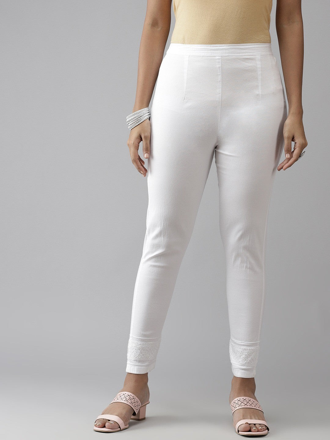 Ada Hand Embroidered White Cotton Lucknowi Chikankari Trouser A711138
