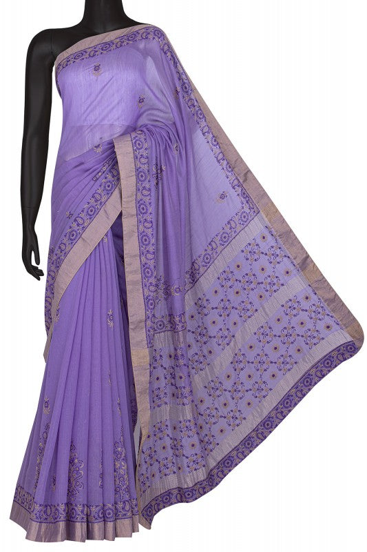 Ada Hand Embroidered Mauve Chanderi Lucknowi Chikankari Saree with Blouse- A497446
