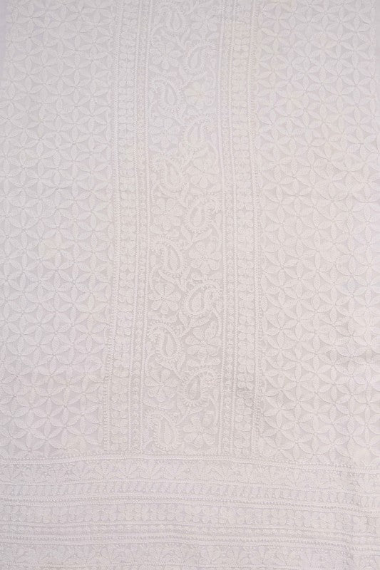 Ada Hand Embroidered White Georgette Lucknowi Chikan Unstitched Kurta Piece A602110