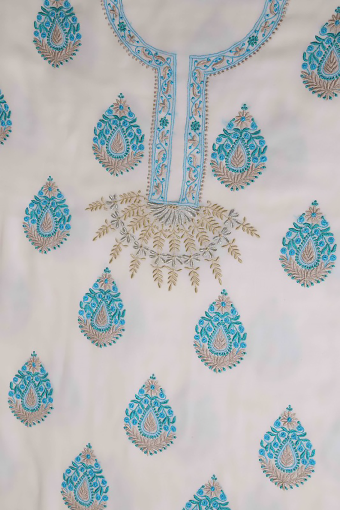 Ada Hand Embroidered White Pure Georgette Lucknowi Chikankari Unstitched Kurta Dupatta Set A56482