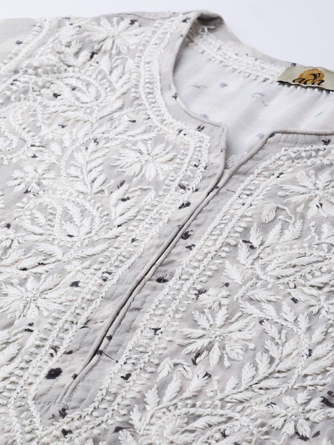 Ada Hand Embroidered Grey Cotton Lucknowi Chikankari Straight Kurta A100435