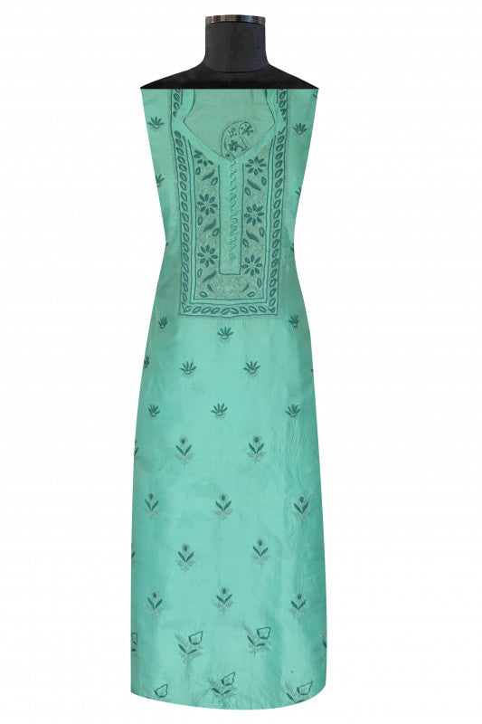Ada Hand Embroidered Sea Green Crepe Chikan Unstitched Kurta Piece A231307