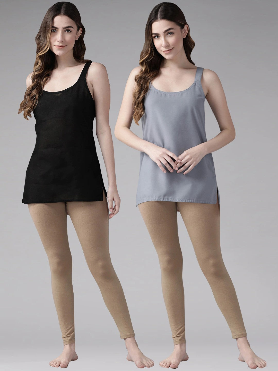 Ada Grey and Black Cotton Short Slips Combo of 2  A316372.