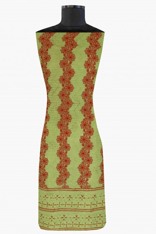 Ada Hand Embroidered Olive Green Georgette Lucknowi Chikan Unstitched Suit Piece A505747